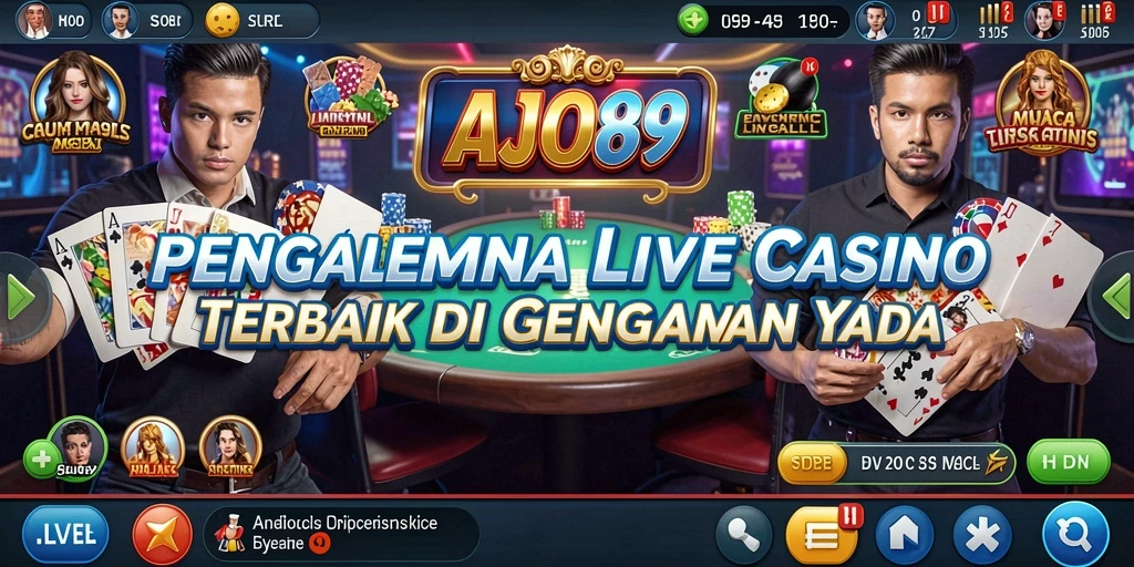 Screenshot AJO89 menampilkan dealer profesional dan gameplay Live Casino yang seru.