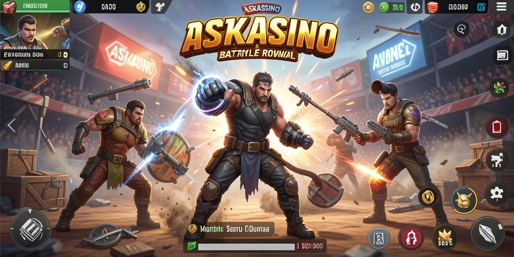 Screenshot gameplay ASKASINO dengan pertempuran seru di arena Battle Royale.