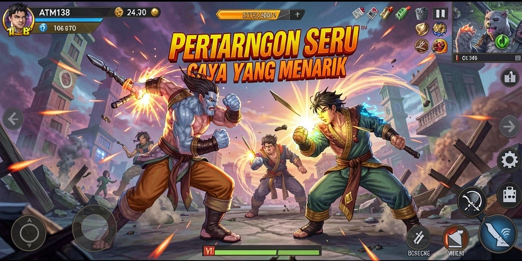 Tampilan gameplay ATM138 yang mendebarkan di arena pertarungan.