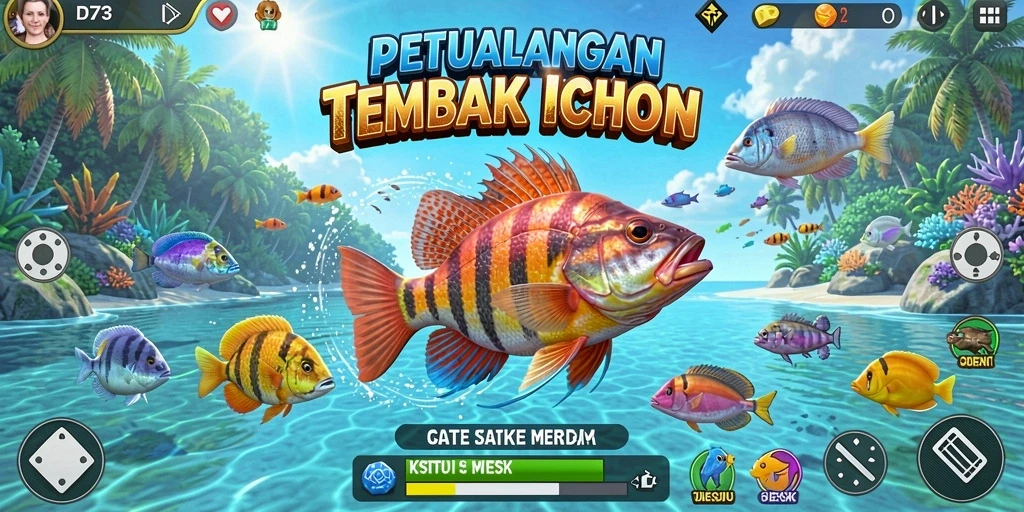 Gameplay seru D73 menembak ikan berwarna-warni.