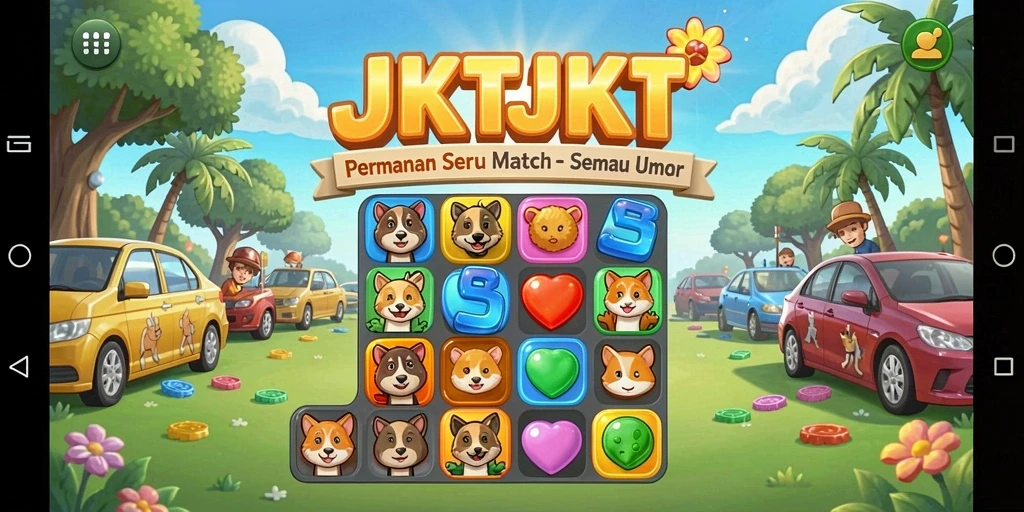 Tangkapan layar gameplay JKTJKT menampilkan aksi seru dalam permainan Match-3.