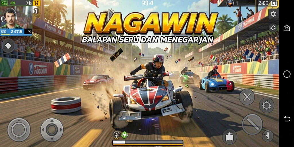 Tampilan menarik dari gameplay balapan NAGAWIN yang seru.