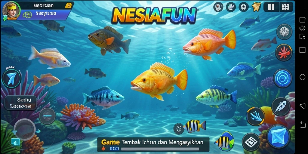 Tampilan gameplay seru dari NESIAFUN saat menembak ikan.
