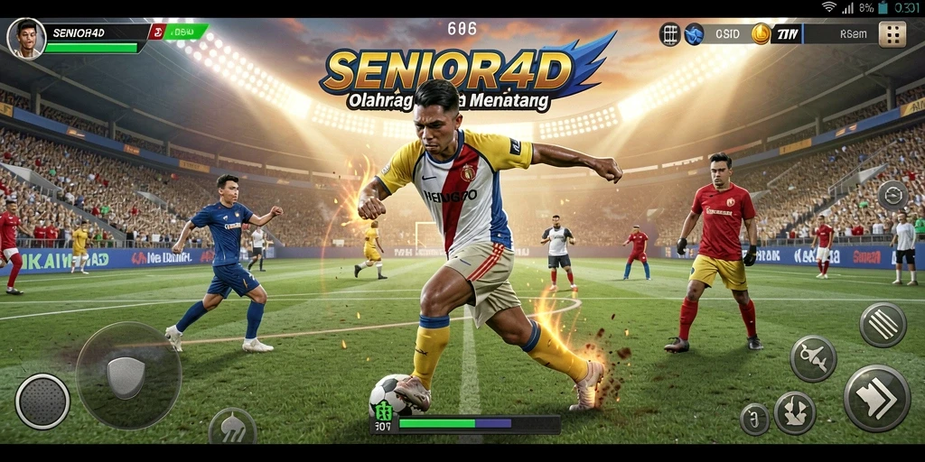 Screenshot gameplay <strong>SENIOR4D</strong> menampilkan aksi seru pemain di lapangan.