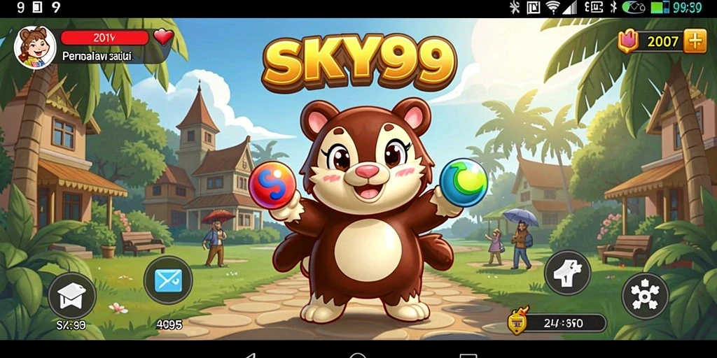 Tampilan gameplay <strong>SKY99</strong> yang ceria dan penuh warna.