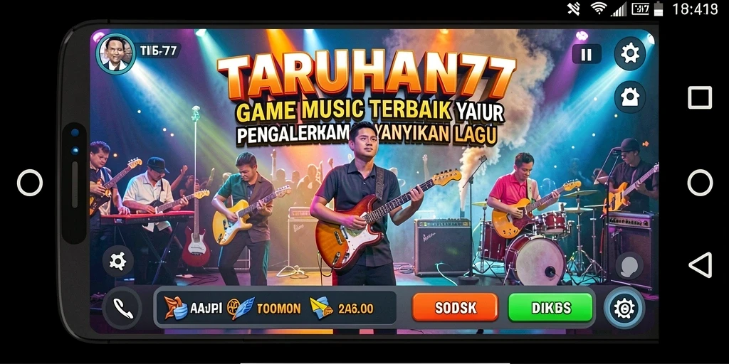 Tampilan gameplay TARUHAN77 dengan aktifitas menyanyi dan bermain musik.