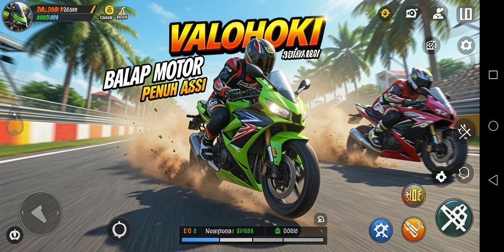 Tampilan gameplay VALOHOKI saat balapan motor cepat.