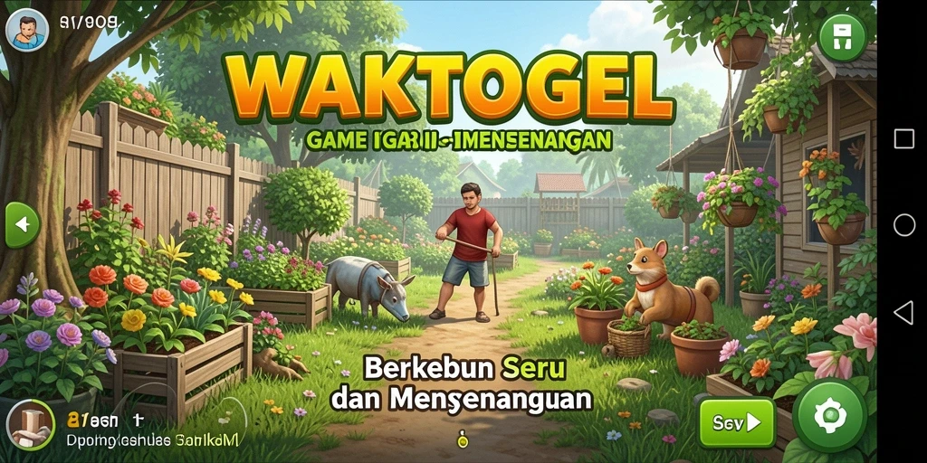 Tampilan gameplay <strong>WAKTOGEL</strong> dengan visual kebun yang indah.
