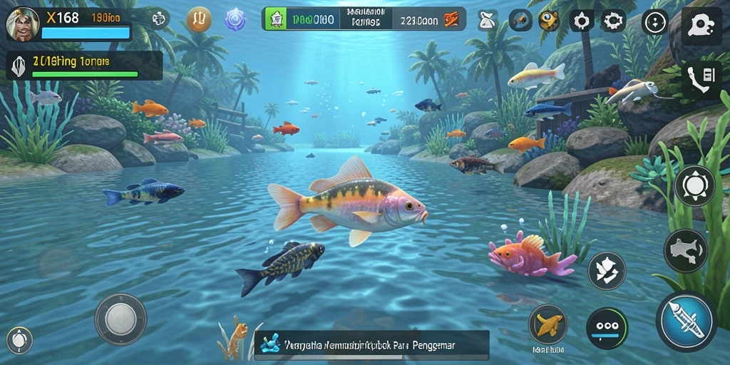Screenshot X168 menampilkan momen seru saat menangkap ikan besar.